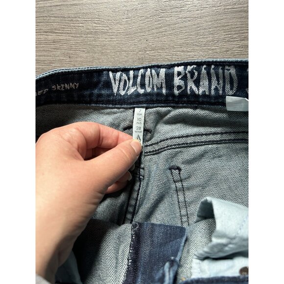 Volcom Women’s Denim Jeans Skinny Super Stoned Blue Dark Mid Rise Size 8 / 28x30 - Picture 6 of 10